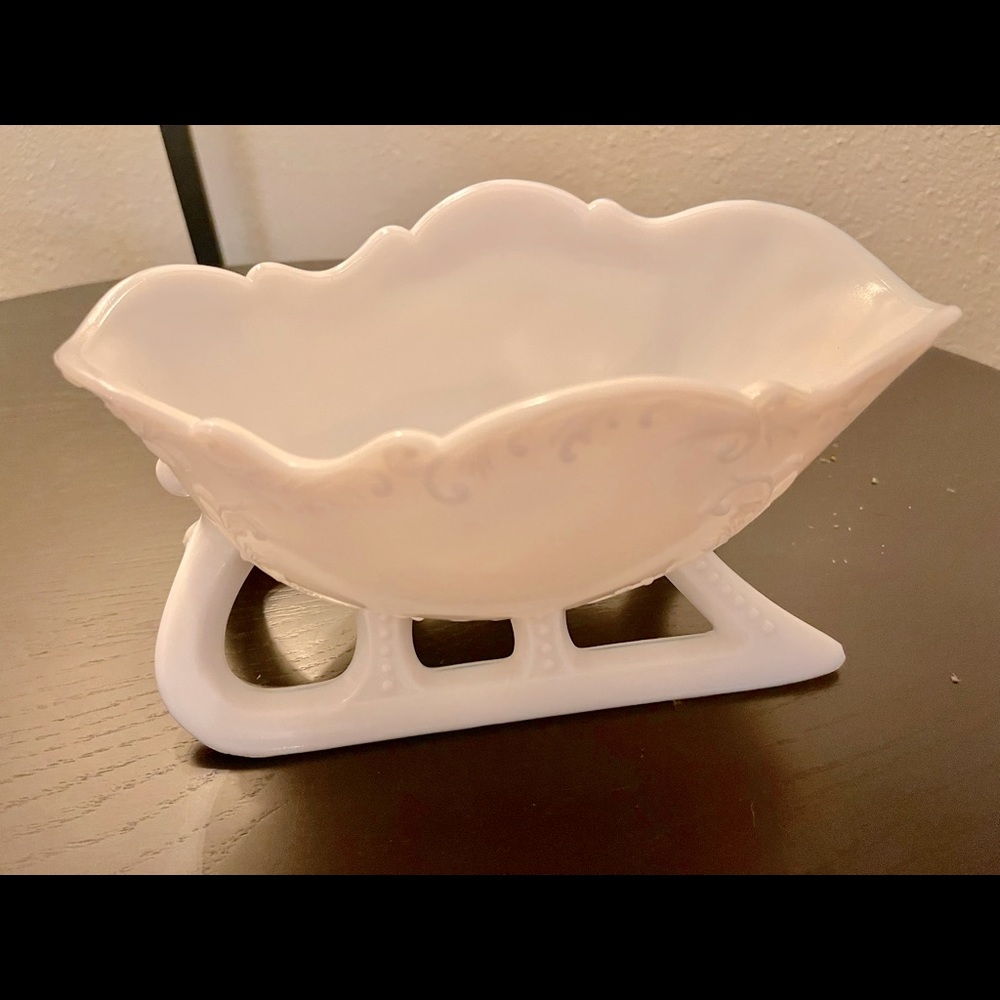 Large Vintage Milk Glass Sleigh